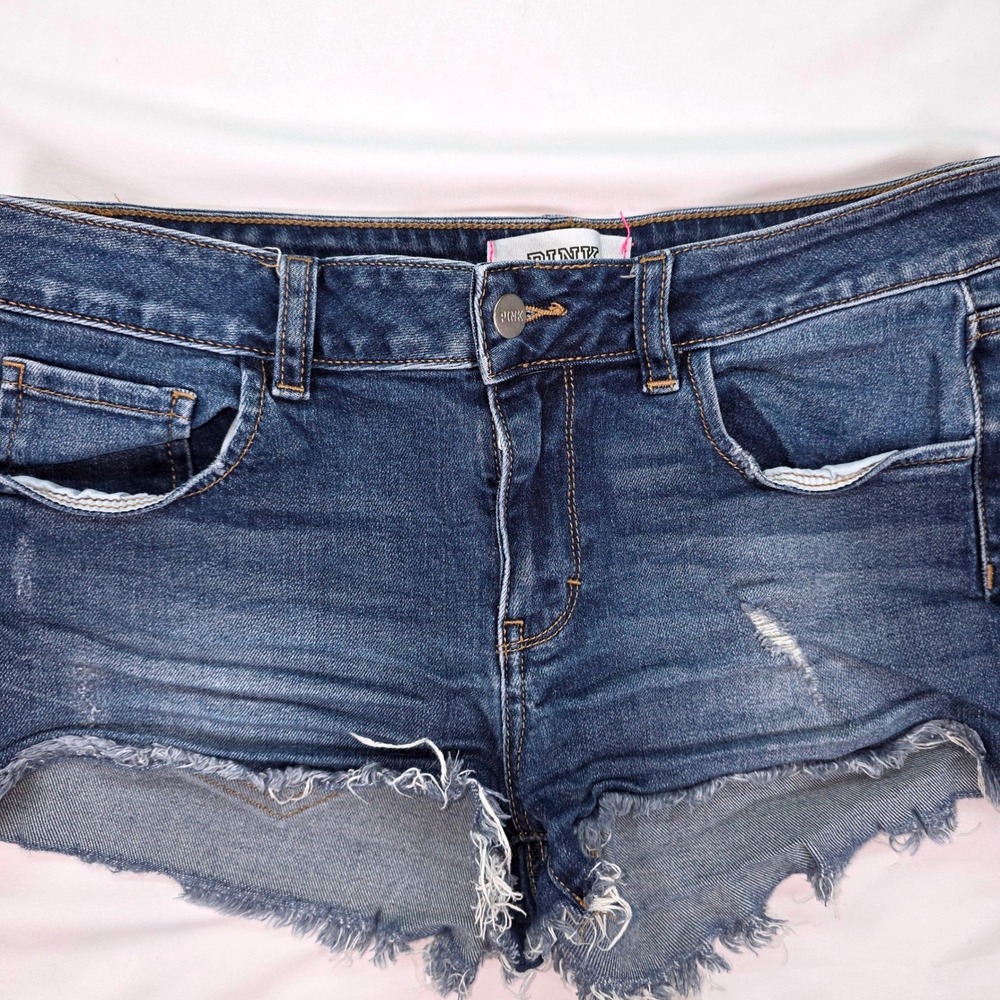 PINK Victoria's Secret Denim Y2K Shorts‎ Distressed Frayed Cut Off Size 8